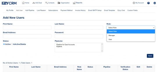 EzzyCRM Role Based Access Security